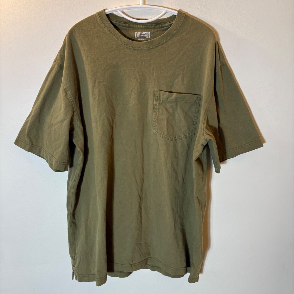 Duluth Trading Co Longtail T Mens Large Olive Green Short Sleeve Pocket T-Shirt